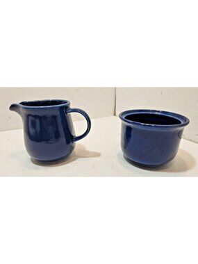 Vtg Nancy Calhoun Stoneware Sapphire Blue Sugar Bowl & Creamer No Lid